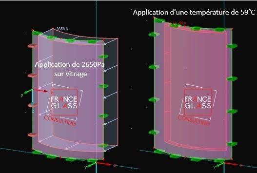 Calculs aux éléments finis sur des vitrages courbes avec test pression et température à Nice (PACA)