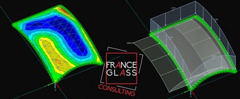 calcul aux éléments finis pour un verre de toiture courbe par une entreprise experte